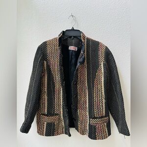 Deborah Cross vintage wearable art black gold metallic dress jacket womens M